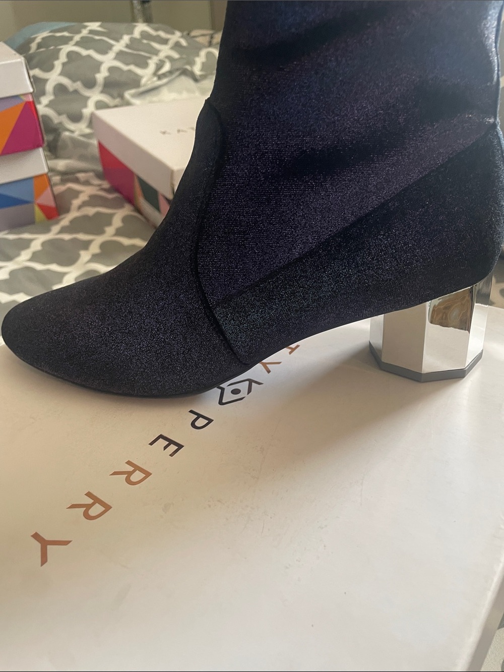Katy Perry Collections Shimmery Purple Stretch Ankle Booties - Picture 3 of 8